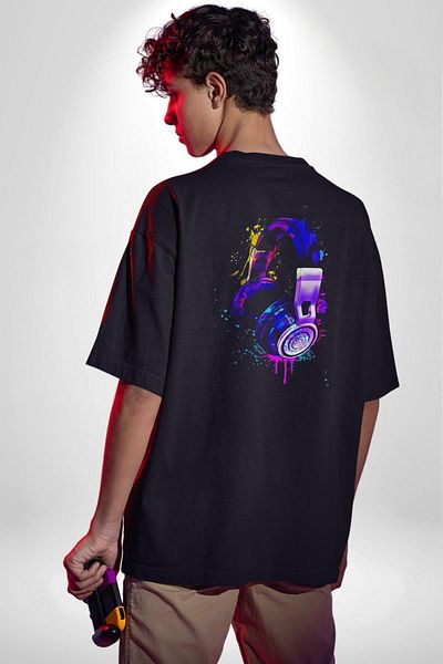 Angemiel Colorful Cotton Gamer T-shirt - Men's and Women's Oversize, Back Digital Printed, Black