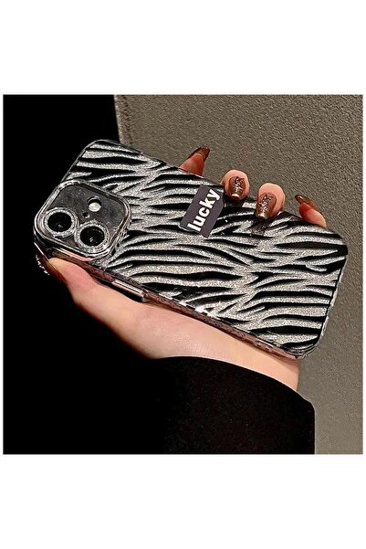 Pro Aksesuar Apple iPhone 16 Plus Uyumlu Kılıf Simli Zebra Silikon Kılıf Siyah