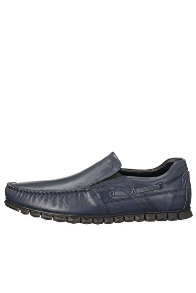 İriadam Ag2000 Navy Blue Leather Large Size Rok Rubber Sole Comfortable Wide Mold Cowhide Special Series