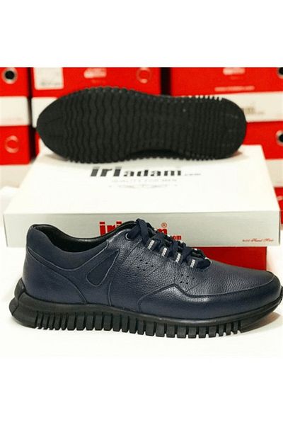 İriadam Ag1976 Navy Blue Calf Leather Comfortable Wide Mold Rubber Sole Special Series Large Size Men's Shoes