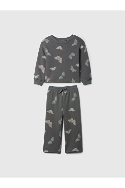 GAP Kız Bebek Gri Desenli Fleece Sweatshirt Set
