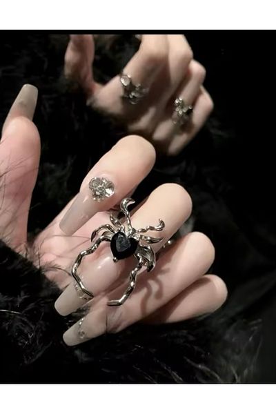 Köstebek Black Stoned Spider Spider 3-Piece Ring Set