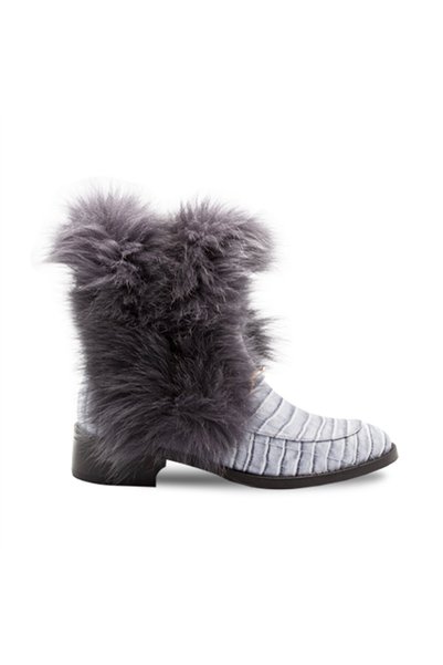 Vario Luxe Fur Kapitone Bot Grı Kroko / Grı Kurk