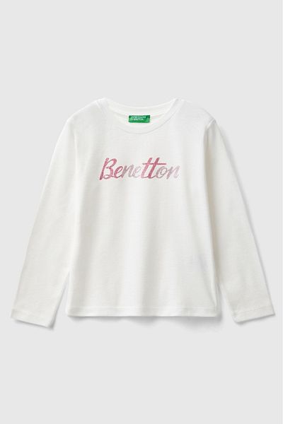 Benetton Girls' Long Sleeve T-Shirt - Ecru