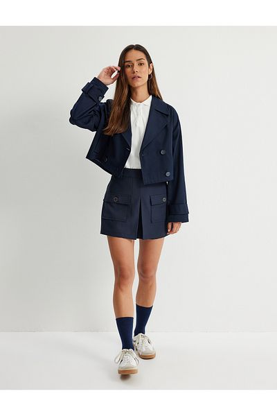 Koton Zweireihiger, kurzer Trenchcoat mit Knopftaschen