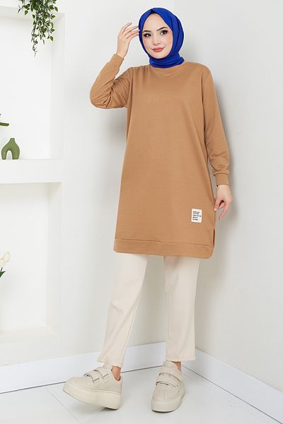ModaMerve Tunica Latte - 727OZR1047-M, cu Detaliu Crest