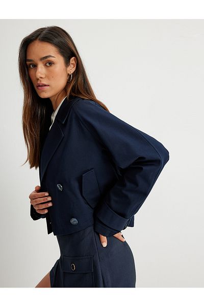 Koton Zweireihiger, kurzer Trenchcoat mit Knopftaschen