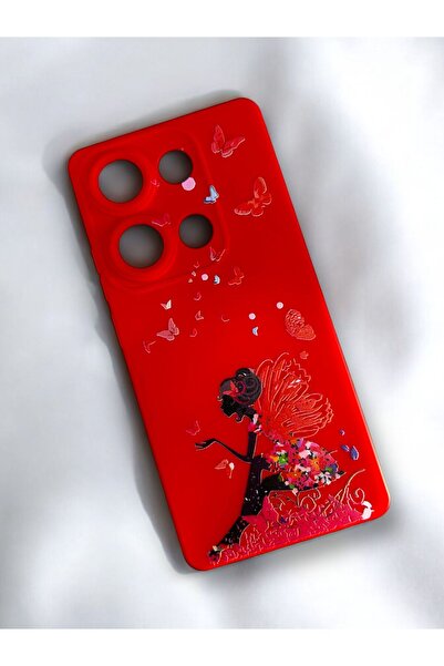 Merwish Redmi Note 13 Pro 4g Compatible Butterfly Woman Patterned Camera Protected Hux Tpu Silicone Case Red