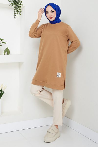 ModaMerve Tunica Latte - 727OZR1047-M, cu Detaliu Crest