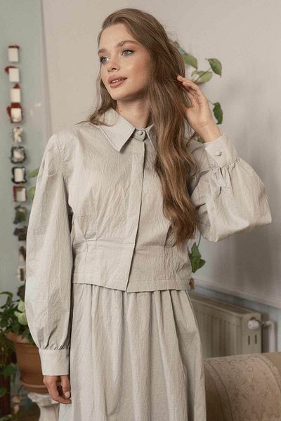 Hooopstore Gray Suit with Pleated Detail Skirt