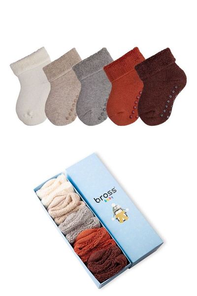 Bross Baby 5-Piece Towel Box Anti-Slip Socket Winter Socks