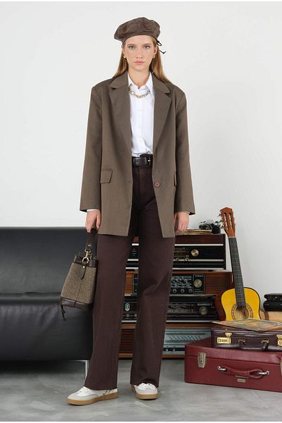 HEQA Walnut Shell Patterned Classic Blazer Jacket
