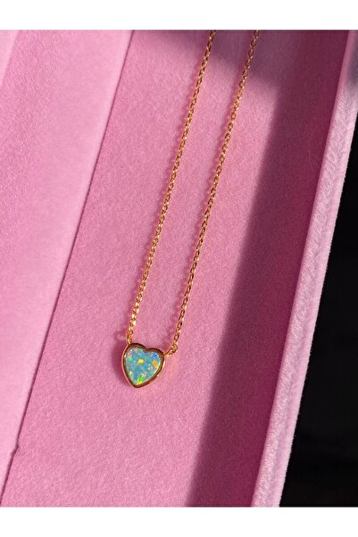 h&b design jewel Çelik Minimal Opal Kalp Kolye