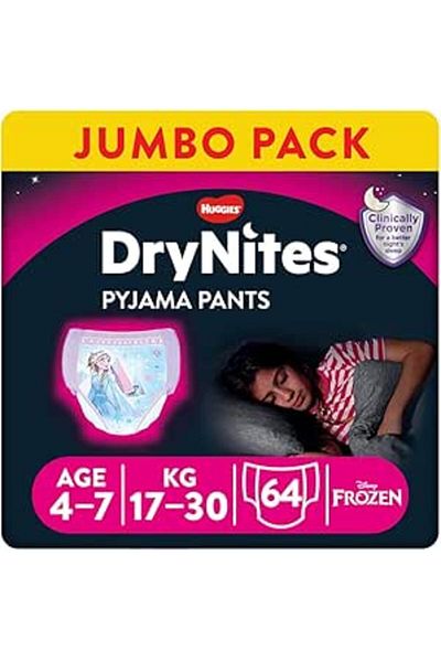 Huggies DryNites Pyjama Pants, 4-7 years, Diaper, Boys, 17-30 kg, 4 x Jumbo Packs, 64 Pants