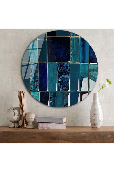 bestdecor Soyut Vitray Tema Yuvarlak Cam Tablo | Hediyelik, Dekoratif, Ofis, Mutfak, 50