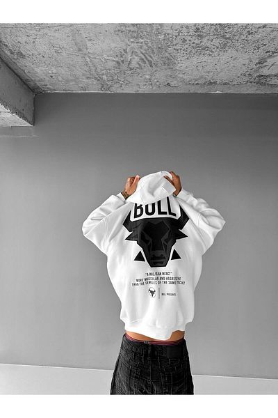 ablukaonline Ανδρικό Oversize Bull Printed Hoodie Λευκό