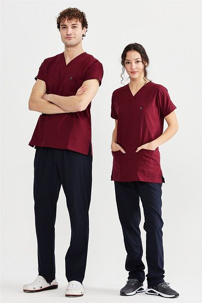 Çatı Medikal Ultralycra Harmony/basic - Costum de uniformă Lycra Doctor Nurse (UNISEX), Burgundy/lac