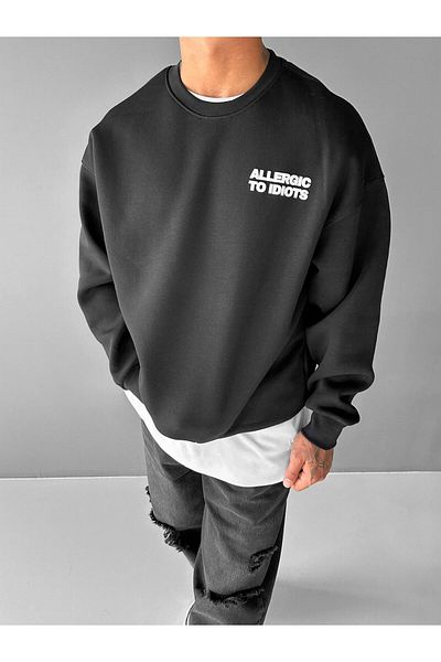 ablukaonline Men's Black Sweatshirt - Long Sleeve, Round Neck, Oversize Printed