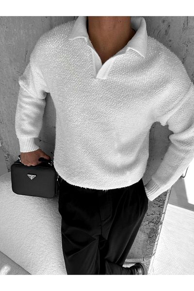 ablukaonline Λευκό ανδρικό πουλόβερ με υφή oversize