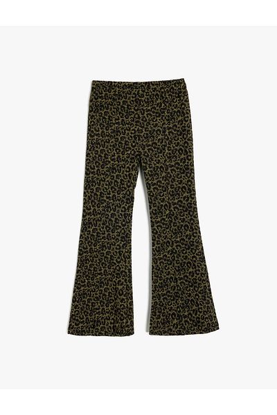 Koton Flared Leg Trousers Leopard Patterned Elastic Waist