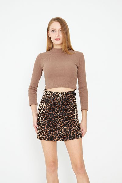 comstar Women's Leopard Print Mini Denim Skirt