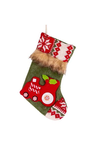 ÇIRPAN EV Christmas Tree Ornament Socks with Train Figure Green 15X24 Cm.