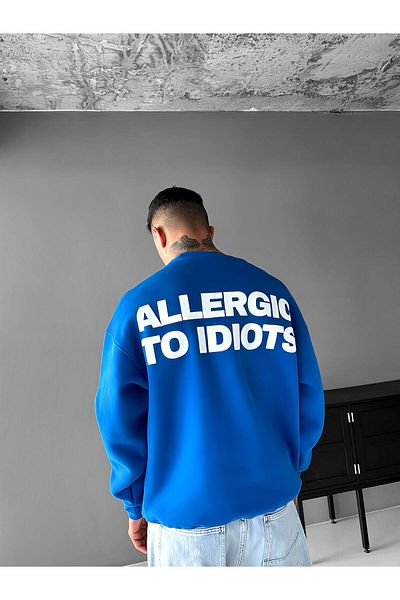 ablukaonline Μπλε ανδρικό φούτερ Oversize - Στρογγυλή λαιμόκοψη, μακρυμάνικο