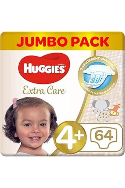 Huggies Extra Care, Size 4+, 10 -16 kg, Jumbo Pack, 64 Diapers