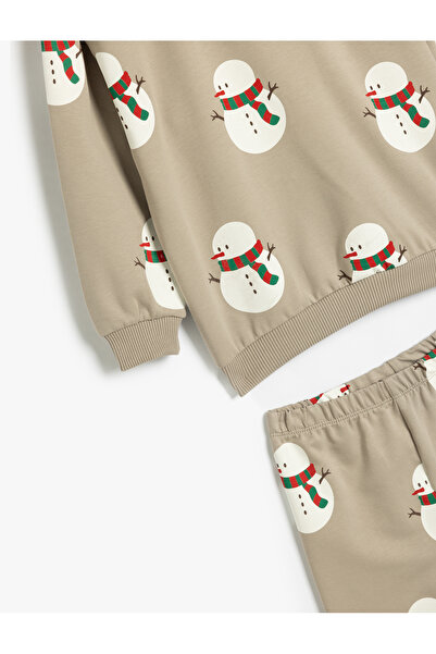 Koton Bavlněná tepláková souprava s dlouhým rukávem a potiskem sněhuláka