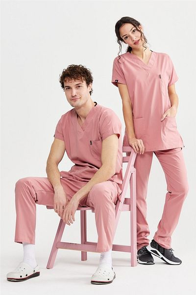 Çatı Medikal Ultralycra Basic - Lycra Unisex Doctor Nurse Jersey Σετ, Μπρονζέ Ροζ