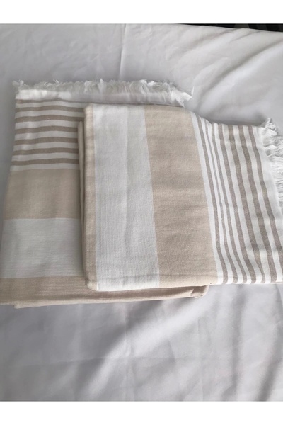 NİVEMESHOME Πετσέτα θαλάσσης Nivemeshome Καφέ-λευκή ριγέ φούντα