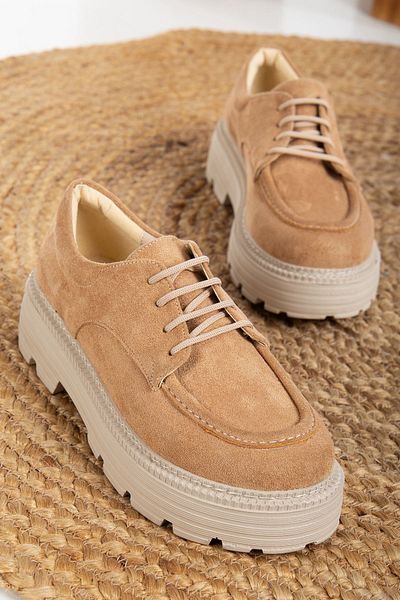 Hayalimdeki Ayakkabı Strencio Lace Detailed Nude Suede Women's Stylish Casual Shoes