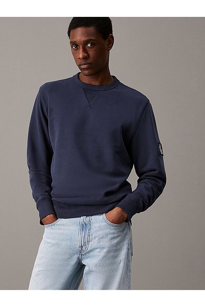 Calvin Klein Crew Neck Navy Blue Men's Sweatshirt J30J 323426 Ppk Badge Crew Neck