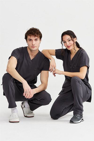 Çatı Medikal Set de uniforme de asistent medical din Lycra Basic unisex antracit