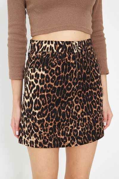 comstar Women's Leopard Print Mini Denim Skirt