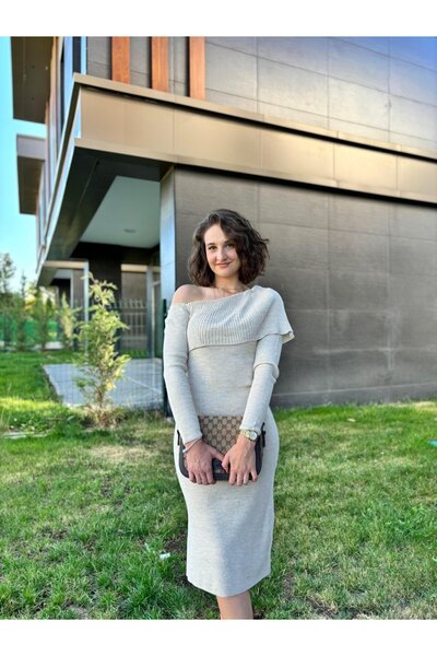 Butik Düşük Omuz Triko Elbise