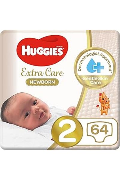 Huggies Extra Care Newborn, Size 2, 4 - 6 kg, Jumbo Pack, 64 Diapers