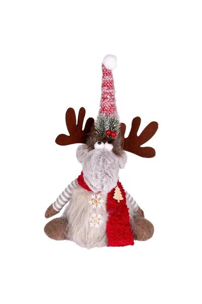 ÇIRPAN EV KIRMIZI GRİ IŞIKLI GEYİK NOEL DEKOR 17X10X35CM