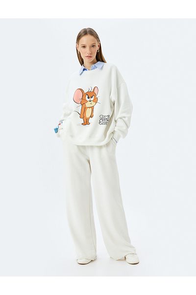 Koton Licencovaná mikina pohodlného strihu s potlačou Tom and Jerry Crew Neck Raster
