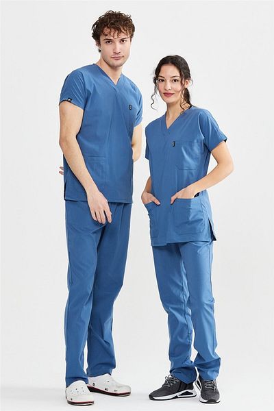 Çatı Medikal Ultralycra Basic - Set de tricou pentru scrub pentru doctor și asistentă din Lycra, uniformă chirurgicală (UNISEX), Indig
