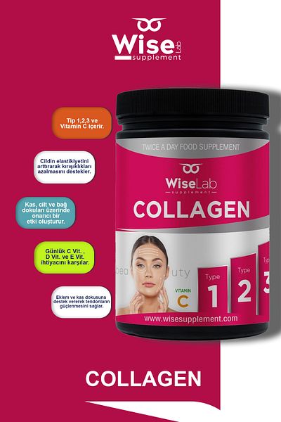 WiseLab Beauty Collagen Powder 3 Type Collagen Type1, Type2, Type3 Vitamin C 300gr