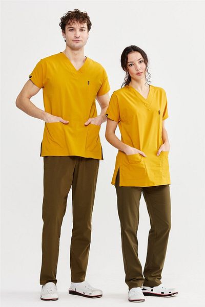 Çatı Medikal Ultralycra Harmony - Costum unisex din Lycra pentru medic și asistentă, șofran/kaki