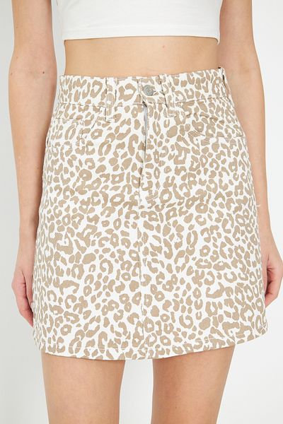 comstar Women's Leopard Print Mini Denim Skirt