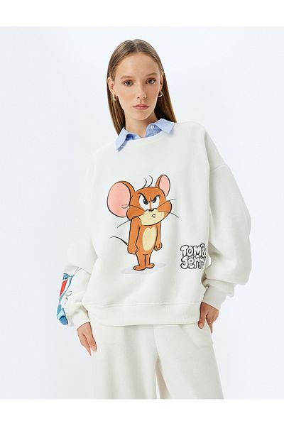 Koton Licencovaná mikina pohodlného strihu s potlačou Tom and Jerry Crew Neck Raster