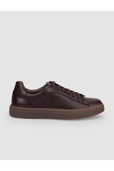 Cabani 100% Genuine Leather Brown Lace-Up Men's Sneakers