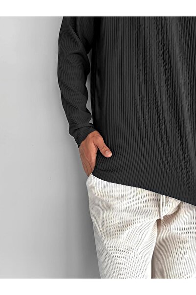 ablukaonline Μαύρο ανδρικό φούτερ - Άνετη εφαρμογή, μακρυμάνικο με ραβδώσεις