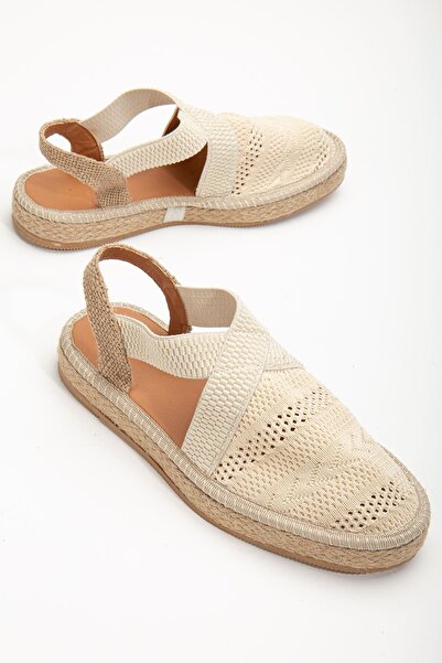 Generic Brand Ženske bež pletene espadrile sa detaljima od slame
