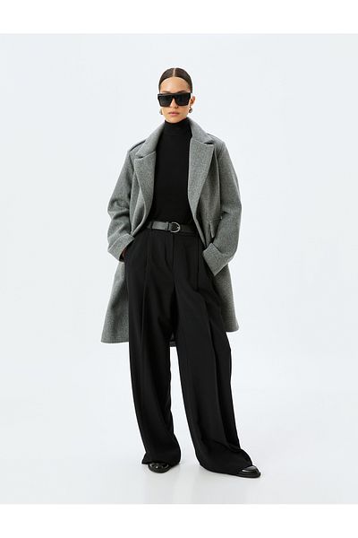 Koton Clamshell Double Pocket Detailed Long Stamp Coat