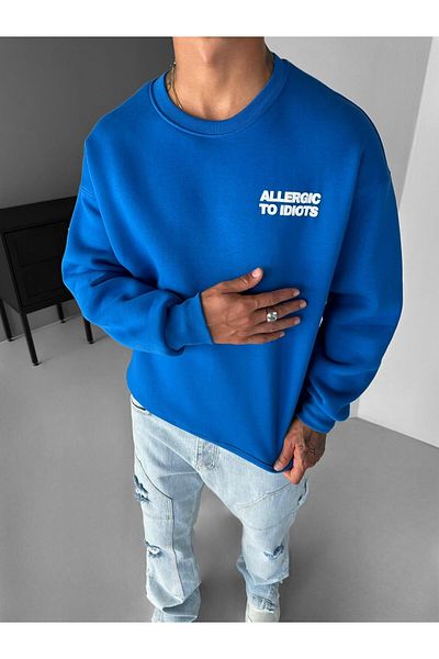 ablukaonline Μπλε ανδρικό φούτερ Oversize - Στρογγυλή λαιμόκοψη, μακρυμάνικο