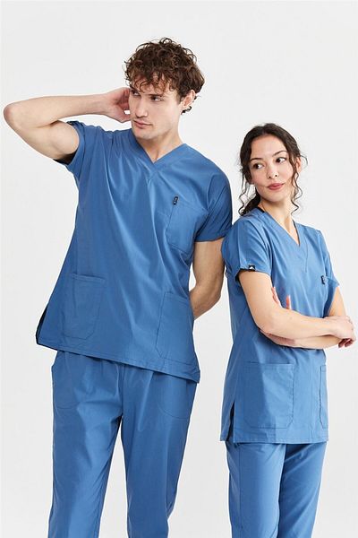 Çatı Medikal Ultralycra Basic - Set de tricou pentru scrub pentru doctor și asistentă din Lycra, uniformă chirurgicală (UNISEX), Indig